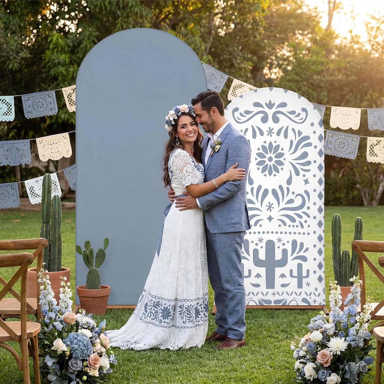 Dessert Table Backdrop - ฉากหลังแบบสองด้านสั่งทำพิเศษลายซีลิโต้ลินโด้เม็กซิโก สีฟ้า สำหรับงานปาร์ตี้ งานแต่งงาน งานเลี้ยงฉลองเจ้าสาว โต๊ะขนมหวาน