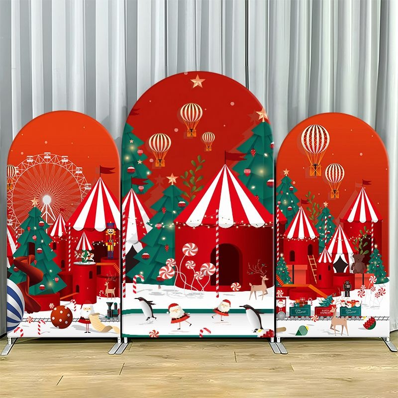 Event Launch Party - ฉากหลังโค้งด้านเดียว ลายการผจญภัยในอวกาศ พร้อมจรวดขึ้นฟ้า สำหรับงานปาร์ตี้ธีมจักรวาล
