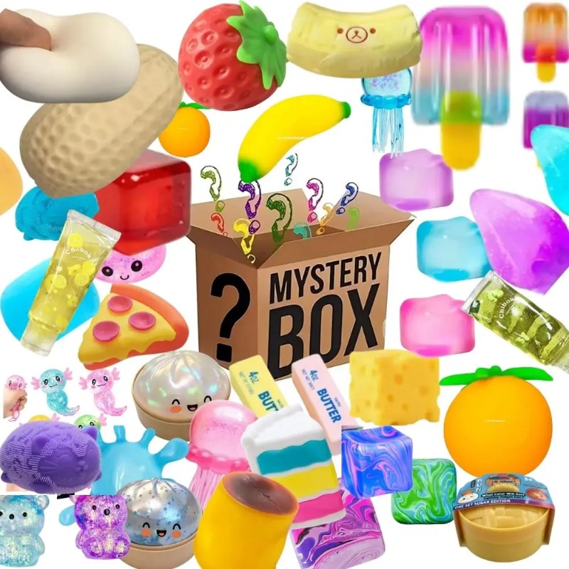 Event Party - กล่องของเล่นเซอร์ไพรส์ 100+ ชิ้น ของเล่นแปลกใหม่ บรรเทาความเครียด ตุ๊กตาบีบได้หลากหลายแบบ